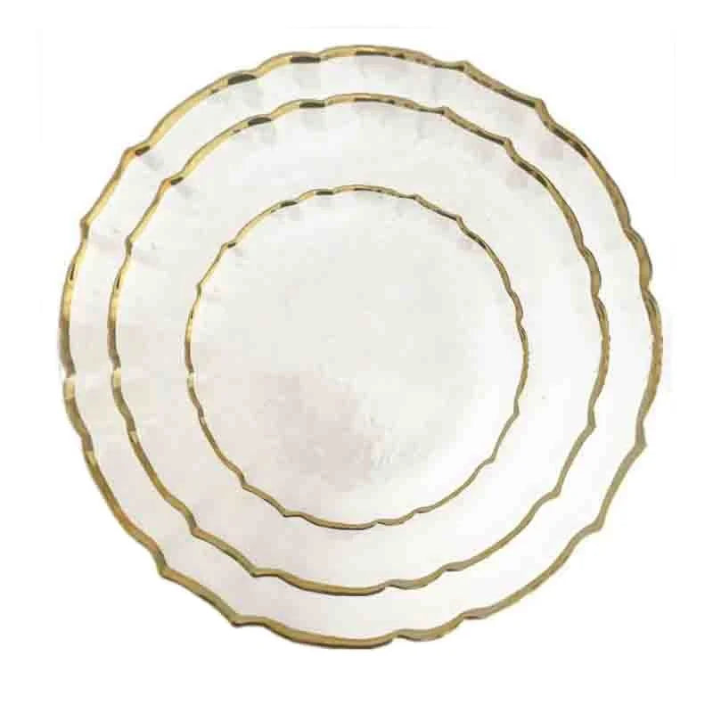 13 Inch Gold Rimmed Glass Dinner Plate Flower-Shaped Dish Charger for Wedding Party Decorations Elegant Wedding for Charger Plat