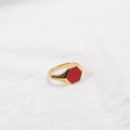 High End 18K Plain Gold Red Enamel Nut Rings Stainless Steel Trendy Simple Gold Plated Jewelry