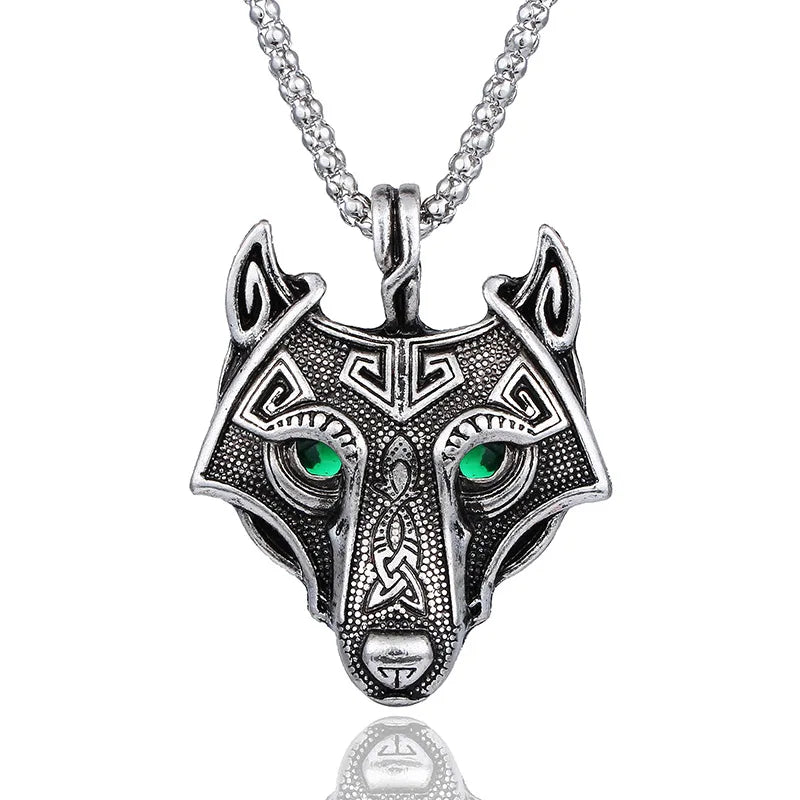 Celtic Wolf Head Amulet Pendant Necklace with Link Chain Antique Silver Plated Alloy Wedding & Anniversary Gift