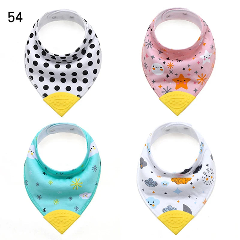 Multi Designs Cotton Bandana Bib With Teether