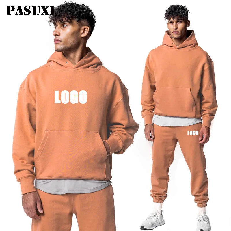 PASUXI Wholesale Heavyweight Oversized Hoodies Custom Heavy Blank Pullover Hoodie Thick Cotton Plus Size Men's Hoodies Set