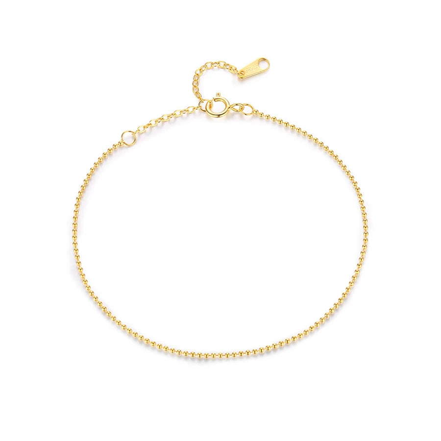 925 Sterling Silver Bracelet and Stackable Bangle Simple Fashion Gold-Plated Wrist Jewelry with Small Bead Beans for Weddings