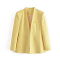 RNSHANGER Fashion Autumn Solid Color Women Office Wear Blazer Casual All-match Lapel-free Long Sleeve Suit Jacket for Ladies