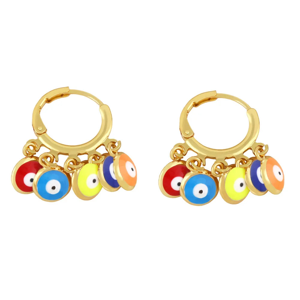 18k Gold Plated Micro-inlaid Zirconium Drop Oil Round 5 Tassel Pendant Eye Earrings Fashionable Hot Sale Niche Design