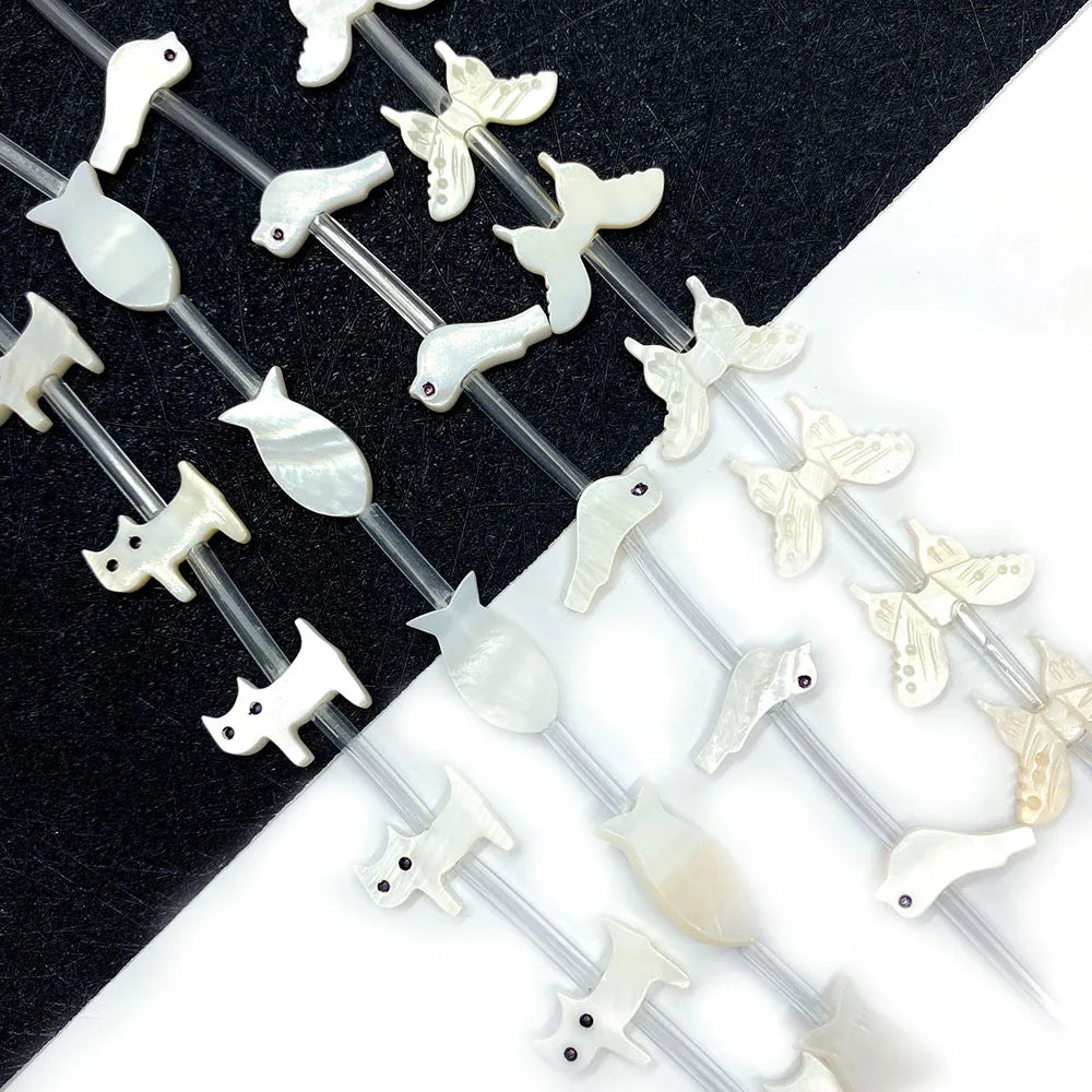 Natural Freshwater White Mother of Pearl Butterfly Fish Cat Bird Charm Shell Carved Loose Beads for DIY Jewelry