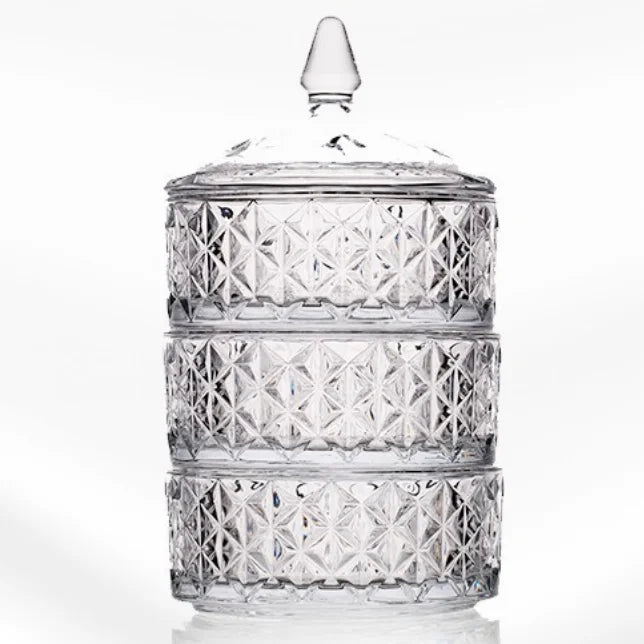 3-Tier Stacking Apothecary Jars Round Glass Food Storage & Container for Candy Cookies Other Snacks