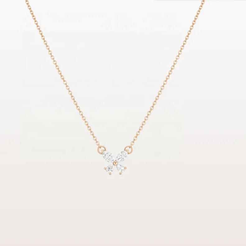 LOZRUNVE 925 Sterling Silver 14k Gold Plated Sweet Animal Marquise Butterfly Pendant Necklace Set