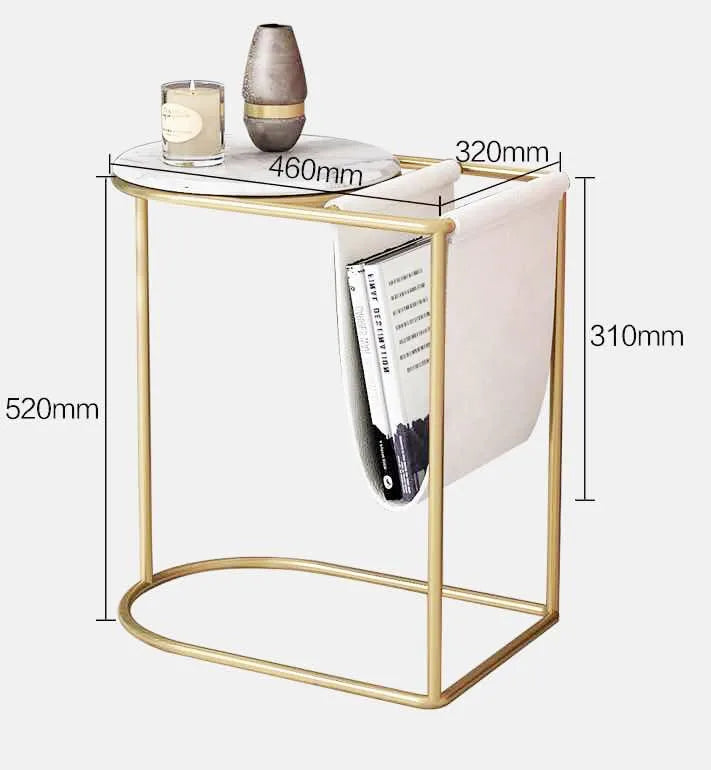 Modern Two-Layer Marble Gold Shelf Coffee Table Small Rectangle Living Room Side Table Leather Material Metal Construction