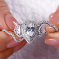 CAOSHI Gorgeous Pear Cut Crystal Imitated Diamond 3Pcs Rings Set Luxury Women Engagement Wedding Bridal Silver Plated Rings OEM