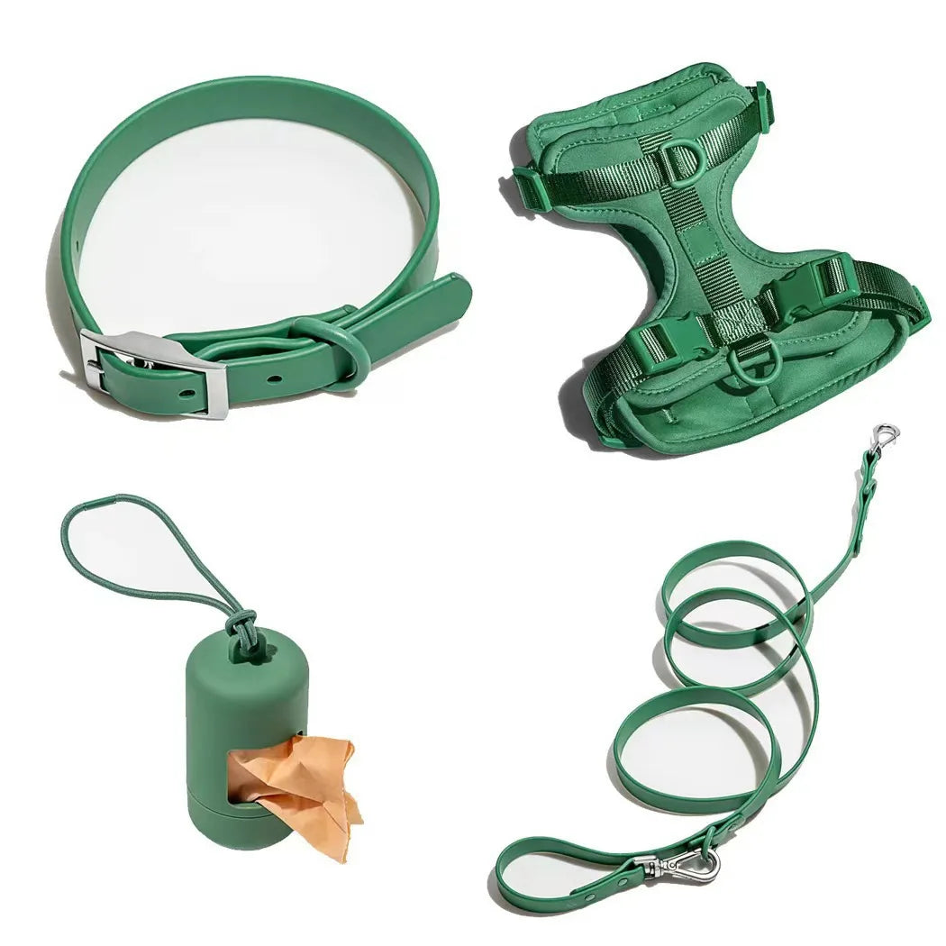 Fashion  Special Design Waterproof Soft Rubber PVC Plastic Pet Dog Collar Leash and Neoprene Harness Set