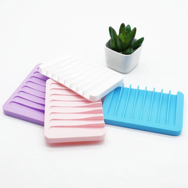 Non-Slip Durable Silicone Container Soap Dish Holder Anti-slip Soap Dishes Tray for Bathroom