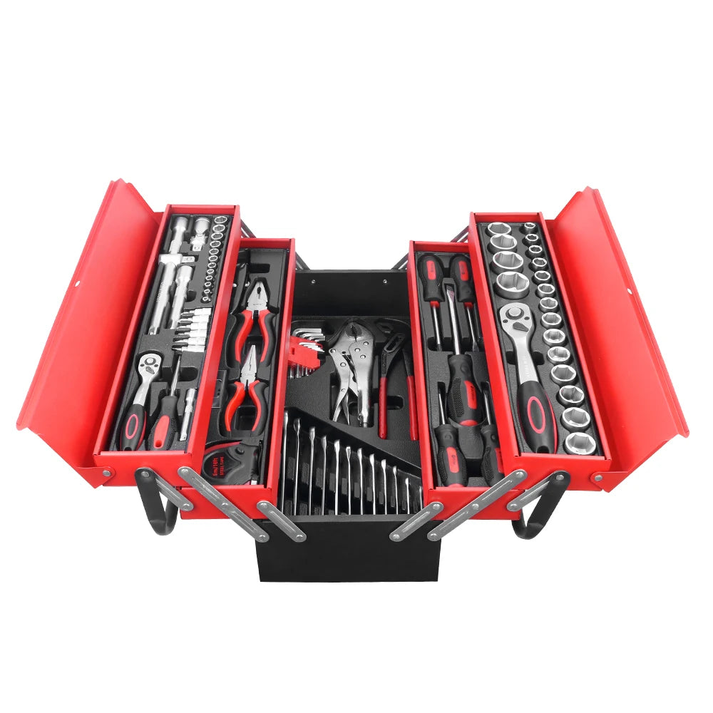 86pcs Mechanic Household Tool Set Have Water Pump Locking Plier Folding Toolbox
