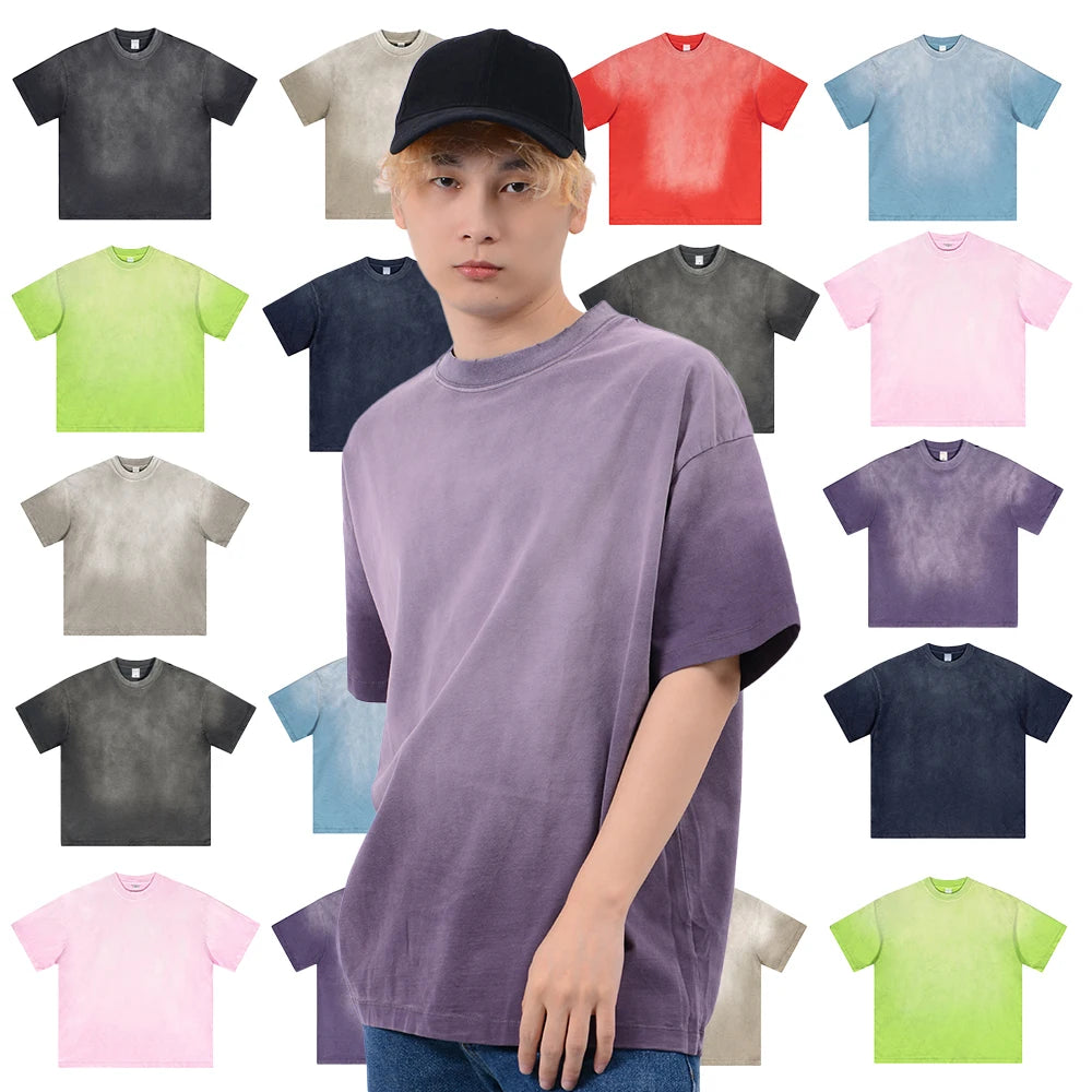 Manufacturer High Quality Your Own Brand logo Custom Heavyweight T-shirt Washed Vintage t Shirt Acid Wash Distressed 100% Cotton