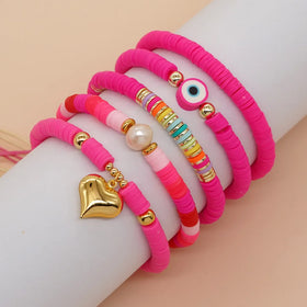 Go2boho Gold Plated Heart Charm Heishi Beaded Bracelet Women Pulsera Jewelry Fashion Boho Handmade String Pearl Bracelet Set