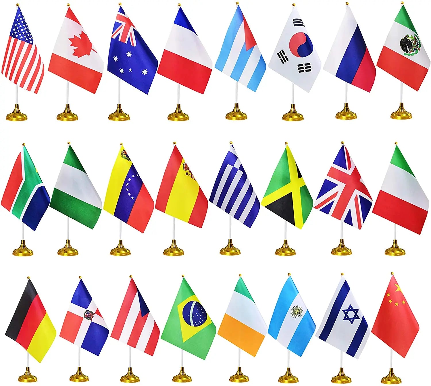 International World Miniature Desk Flags Silk Pennant Style Table Flags with Stands Base Small Country Desktop Flag Holder