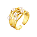 Non Tarnish Jewelry 18K Gold Plated Stainless Steel Imitated Pearl Open Gold Ring for Women Girls