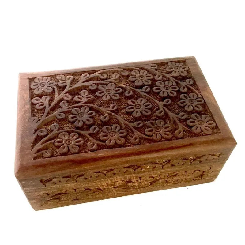 Floral Carved Handmade Wooden Box Ideal for Storing JewelrySmall Treasures Wooden Box with Hinged Lid Wood Keepsake Gift Boxes