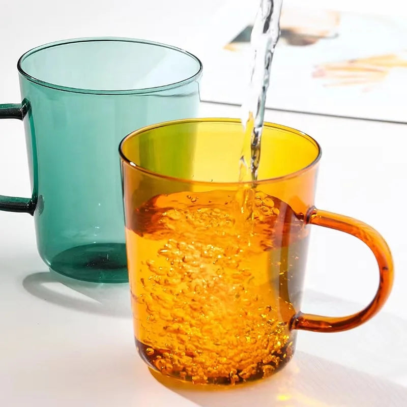 Customized Logo Colorful Single Wall Borosilicate Insulated Tea Coffee Cup Milk Single Wall Glass Mugs With Handle
