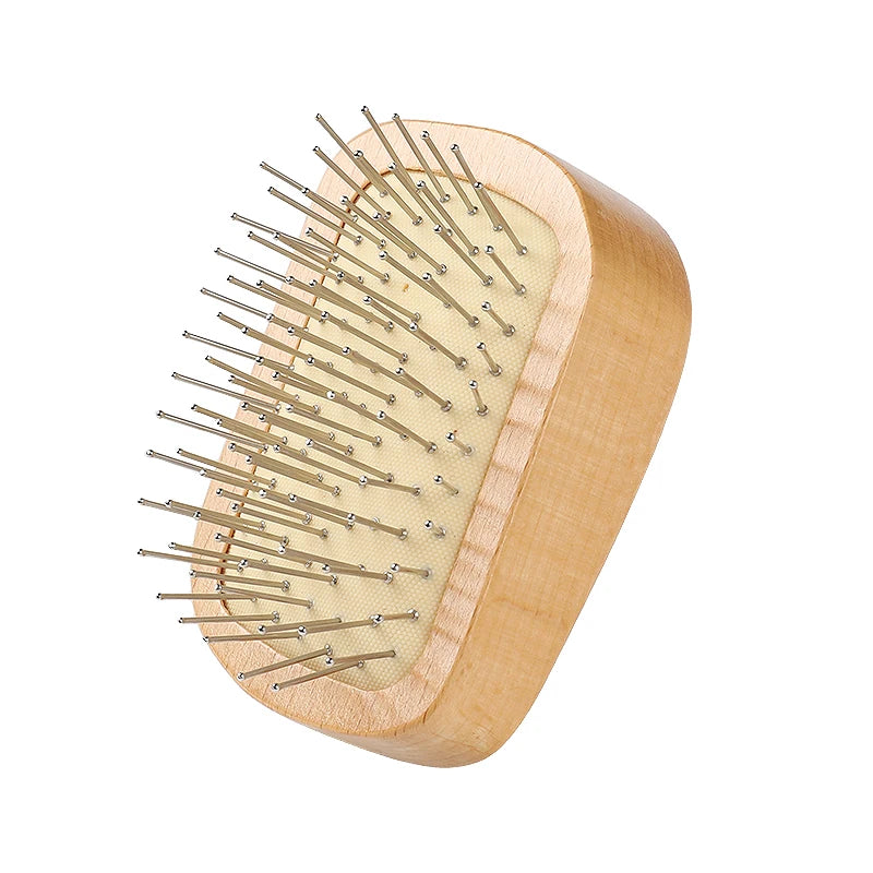 Stainless Steel Bristle Hairbrush Wood Bristle Brush Portable Massage Hair Comb