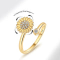 925 Sterling Silver Adjustable Open Fine Ring with Anti-Anxiety Spinning Chrysanthemum Stylish Design for Women