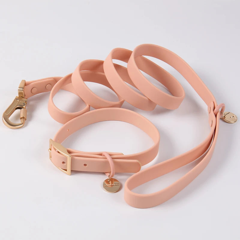 Pet Supplier Metal Accessories Heavy Duty Luxury Adjustable Pink PVC Dog Collar Leash Waterproof Set