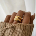 Non Tarnish Free Stainless Steel Jewelry Wholesale 18k Gold Plated Double Row Smooth Dome Rings