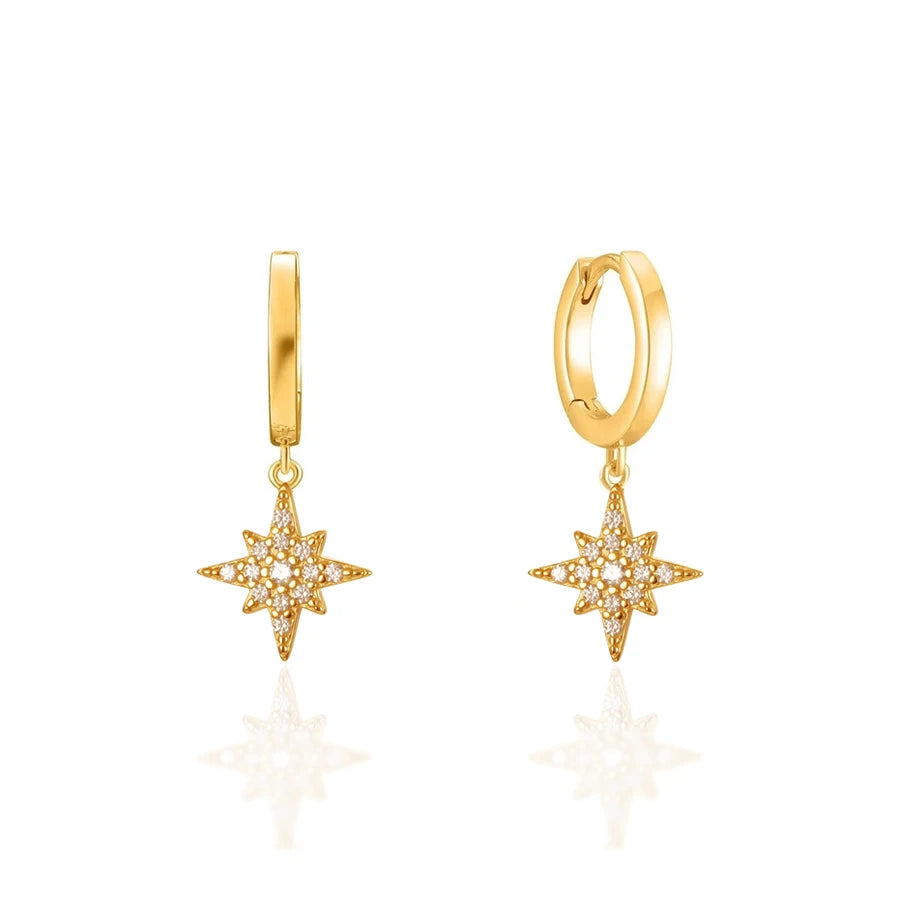 925 Sterling Silver Hypoallergenic Geometric Star Zircon Pendant Gold Plated Hoop Stud Earrings Fashion Engagement Wedding Party