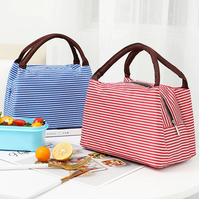 Insulated Lunch Tote Bag Organizer Holder Thermal Food Bags School Picnic Milk Bottle Pouch Stripe Lunch Cooler Bag