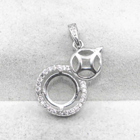 Sterling Silver 9*9mm Semi Mount Pendant Empty Frame Blank Support Setting S925 Base Holder Without Center Stone for DIY Inlay