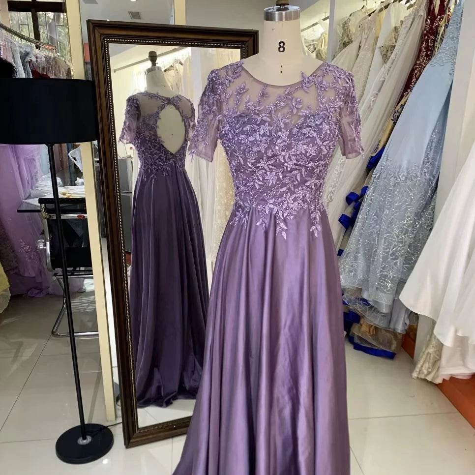 2025 New Satin a Line Skirt Long Plus Size Women's Evening Dress Fat Mother of the Women Clothing Natural