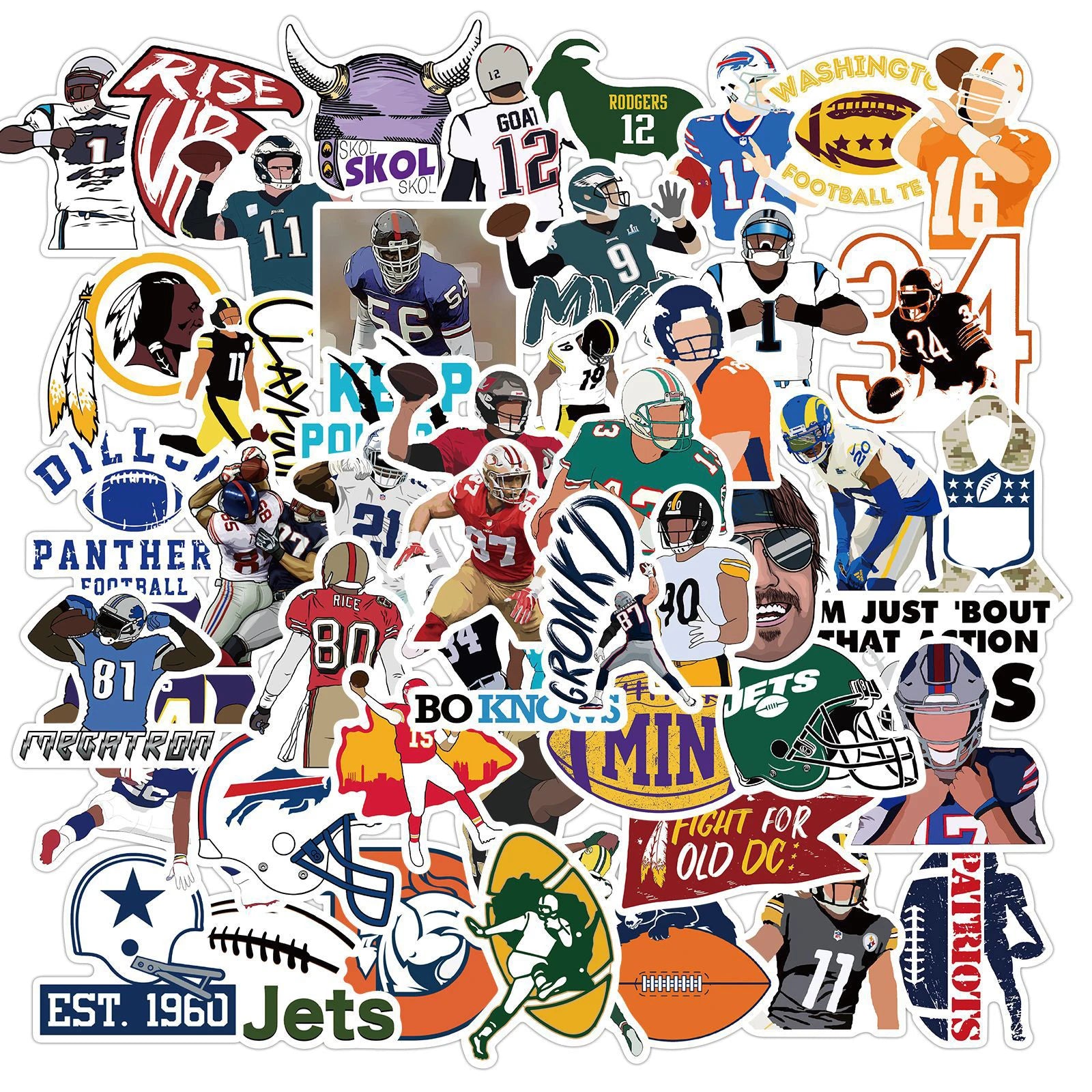 50Pcs American Football Rugby Sports Logo Vinyl Waterproof Decorative Stickers for Bottle Laptop Phone DIY Custom Label