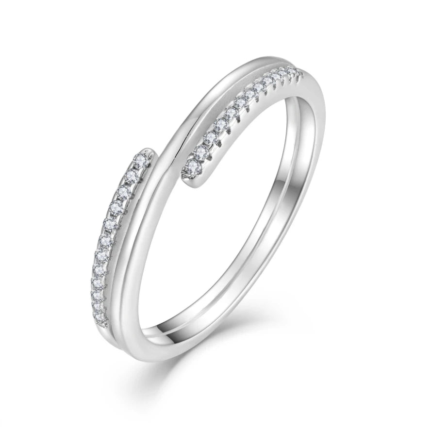 925 Sterling Silver Round CZ Eternity Band Ring Rhodium Plated Double Band Twisted Design Wedding Anniversary Ring Wholesale