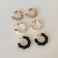 2024 Dazan New HOT 18k Gold Plated Hypoallergenic Stainless Steel Vintage Leather Twist Black White Earrings Lady Jewelry