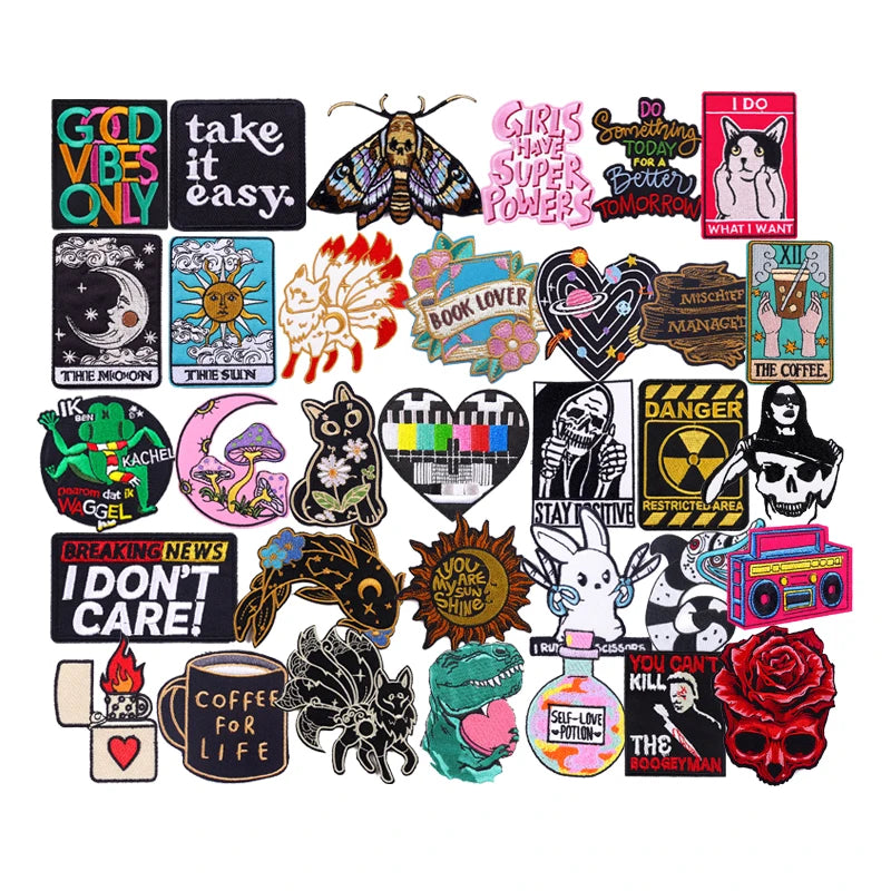 Hot Sales Letter Animal Cartoon Punk Embroidery Patch Custom Design Embroidery Iron on Patches for Clothes