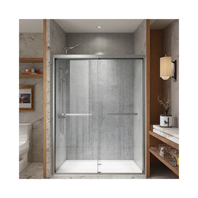 Exceed Modern Brushed Stainless Steel with Frame Portable Bypass Sliding Shower Door for Hotel Use Tempered Glass Bathroom