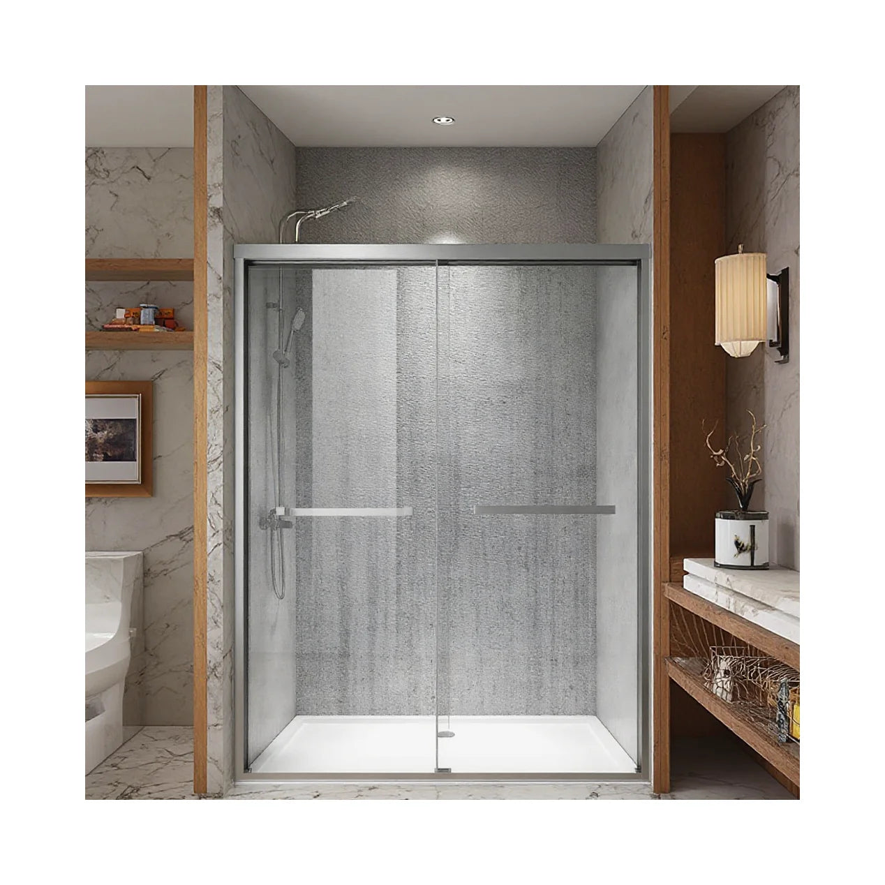 Exceed Modern Brushed Stainless Steel with Frame Portable Bypass Sliding Shower Door for Hotel Use Tempered Glass Bathroom