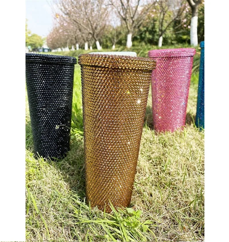Luxury Gift 24oz Diamond Travel Cup Steel 750ml Bling Bling Rhinestone Crystal Rhinestone Tumbler for Travel