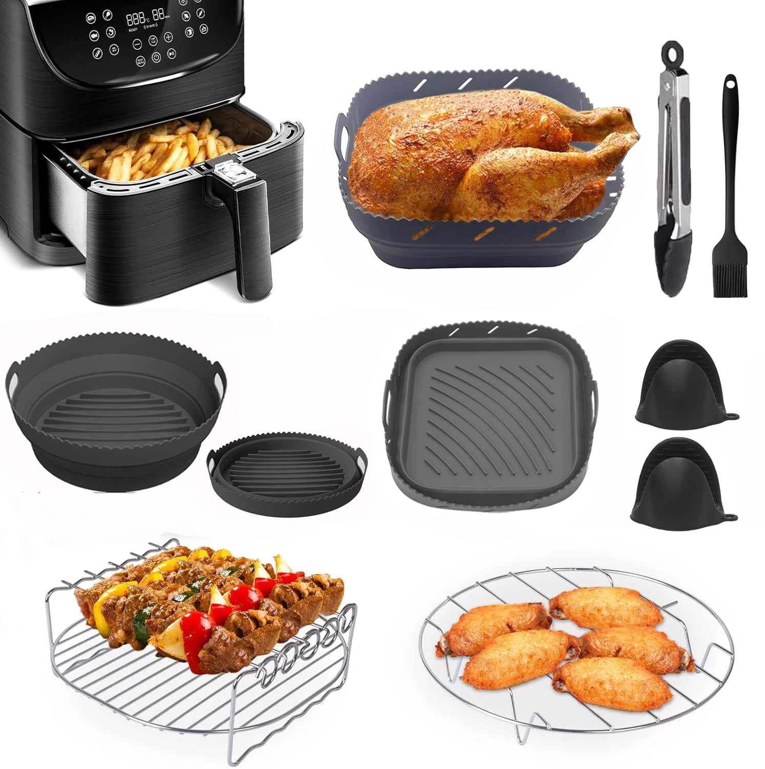 New Silicone Air Fryer Liner Reusable Folding Silicone Liner Pot Tool With Divider Round / Square in Gift Box Package