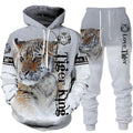 Cool Men's Casual Sportswear Tracksuit Set Autumn and Winter 3D Tiger Printed Hoodie Pants Suit New Animal Design