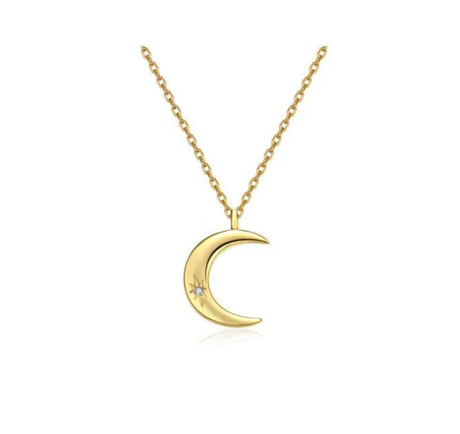 925 Sterling Silver 18K Gold Plated Moon Necklaces Jewelry Moon Pendant Necklace