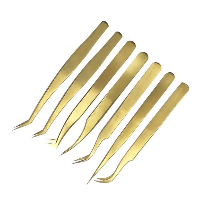 Golden Gold Tweezers High Stainless Steel Tweezers Eyelash Extensions Beauty Tools Tweezers 15
