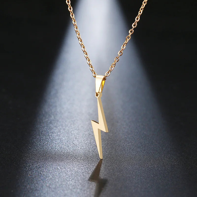 Gold Plated  Wholesale Party Jewelry Hip Hop Stainless Steel Necklace Jewelry Hot Sale Lightning Pendant Necklace for Women