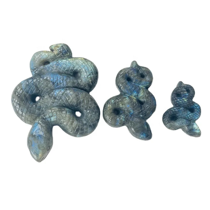 Wholesale Natural Hand Carved Gemstone Crystal Carving Animal Healing Flash Labradorite Crystal Snake