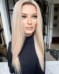 European Human Hair Lace Front Wigs Long Straight Highlights Blonde Cuticle Aligned HD Lace Front Wig