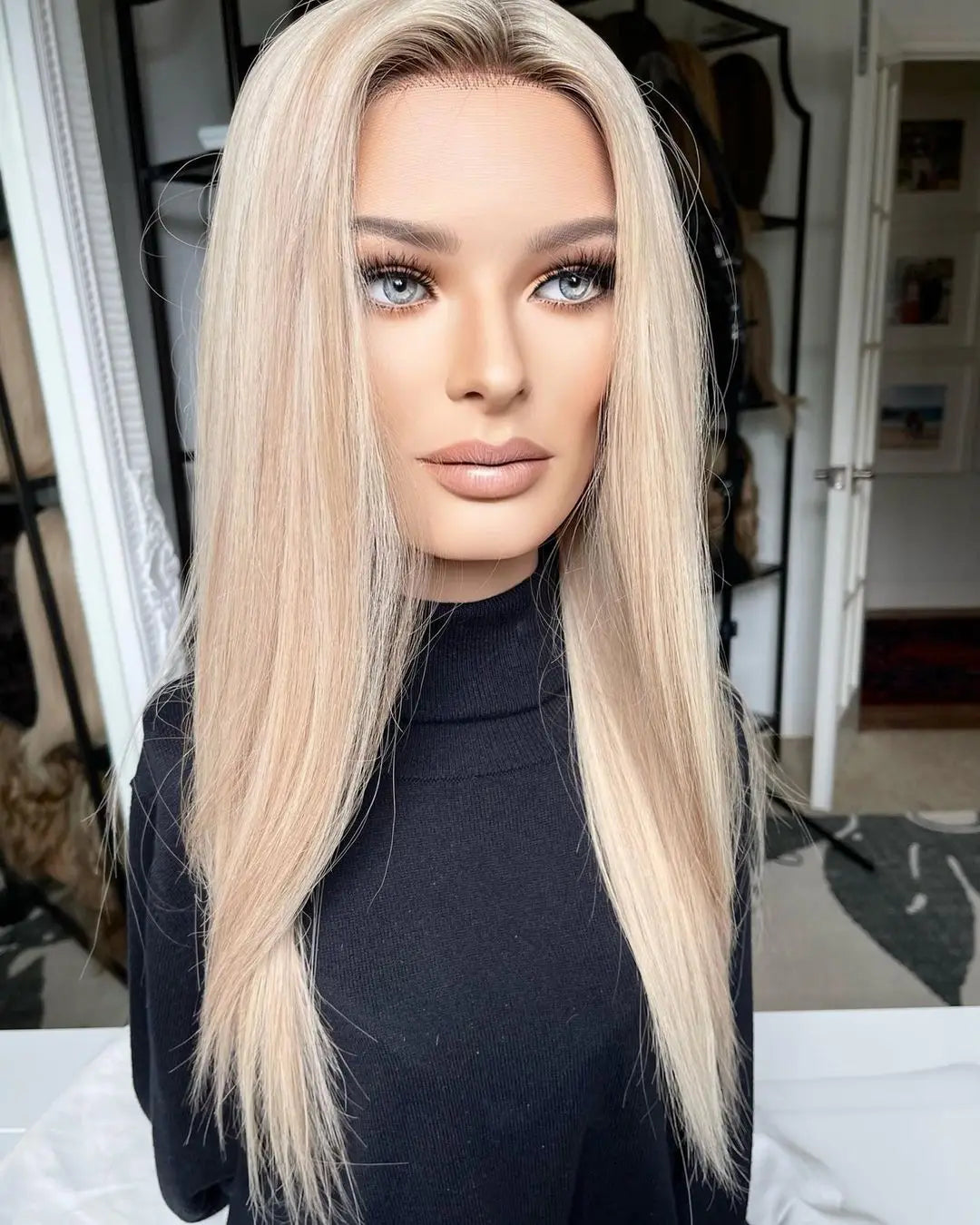 European Human Hair Lace Front Wigs Long Straight Highlights Blonde Cuticle Aligned HD Lace Front Wig