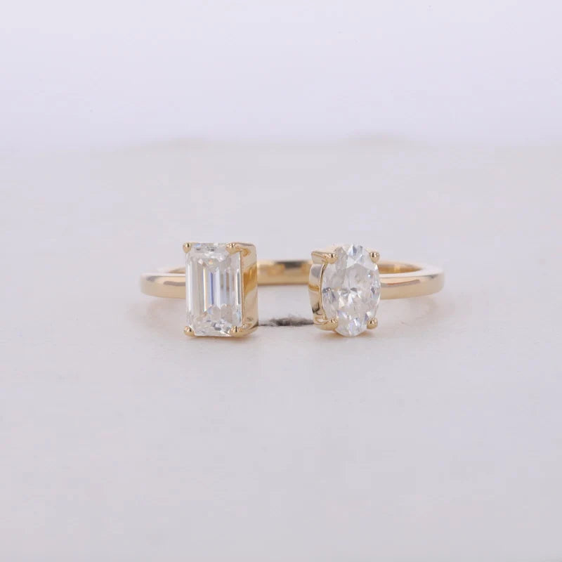 Classic Two Stone Emerald Cut Oval Cut 10K  Soild Gold Lab Grown Diamond Jewelry Ring