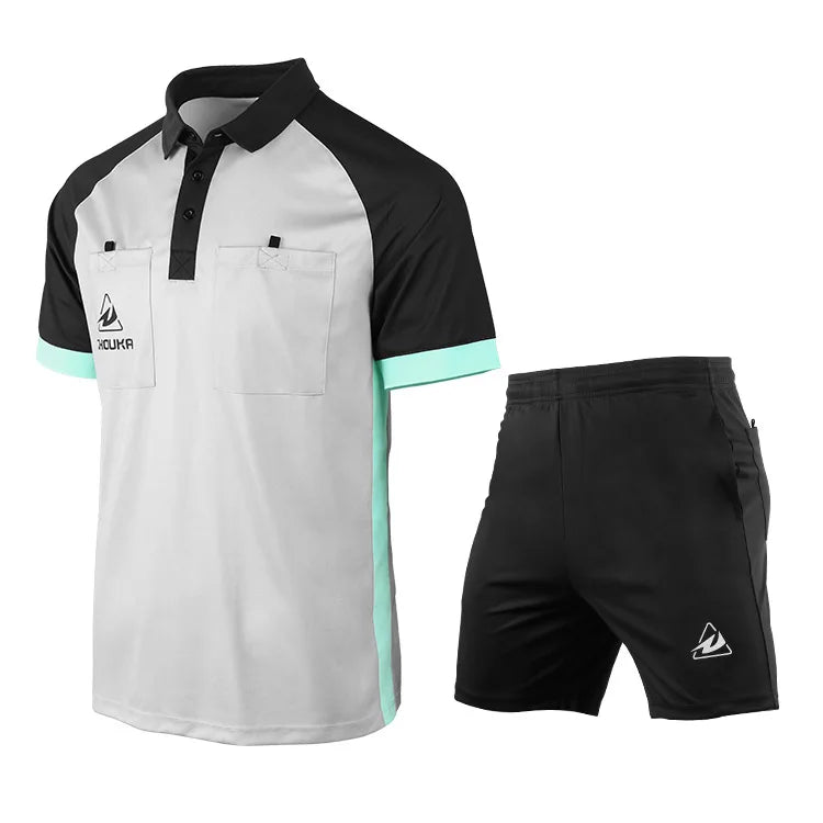New Arrival  Men's Football Referee Shirt Uniforms Breathable Polo T-Shirt Set  Soccer Referee Uniform