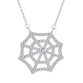 925 Sterling Silver Zircon Spider Web Charm Necklace with Link Chain Unisex Women's Classic Style Fine Jewelry