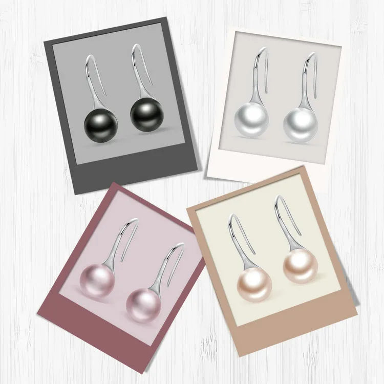 925 Sterling Silver Elegant Round Pure Love Pearl Drop Earrings for Women Jewelry Brincos White Black Purple Pink SCE037