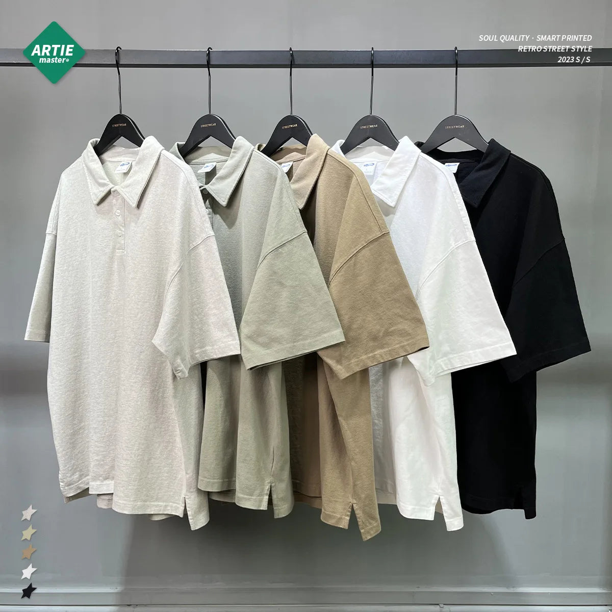 2025 New Classic Short Sleeve 310G Heavyweight Oversize POLO Shirts High Quality 100% Cotton Turndown Collar Slit T-shirts